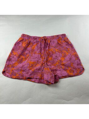Universal Thread Pink Orange Floral Linen Blend High Rise Pull On Shorts M
